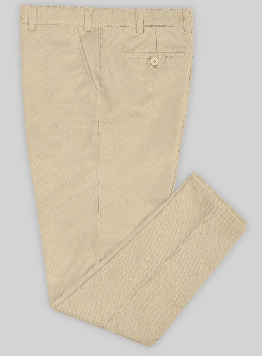 Washed Beige Feather Cotton Canvas Stretch Chino Pants