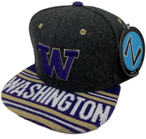 Washington Huskies Zephyr Charcoal Gray Wool & Knit Logo Flat Bill Adj. Hat Cap