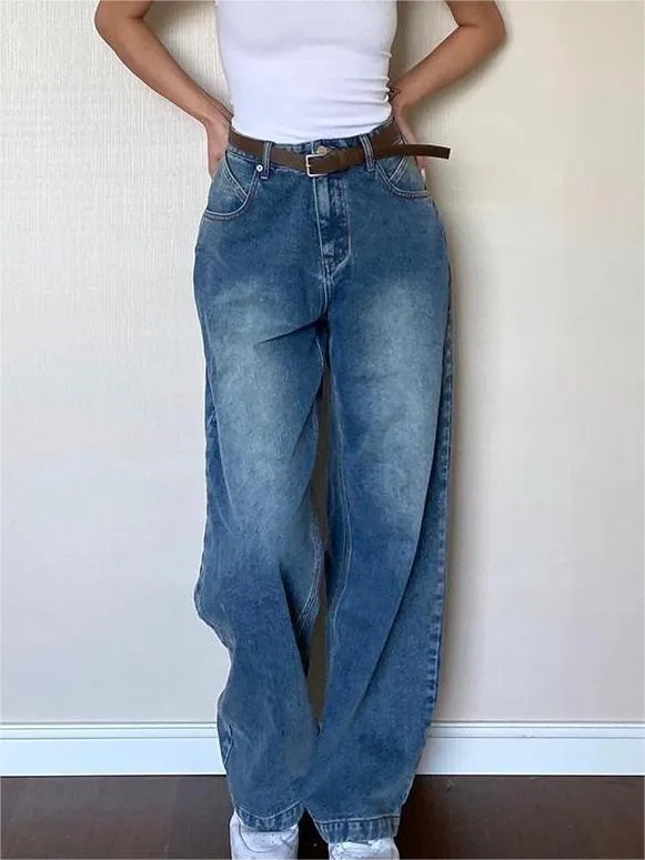 Wenkouban Vintage blue boyfriend jeans with a washed look