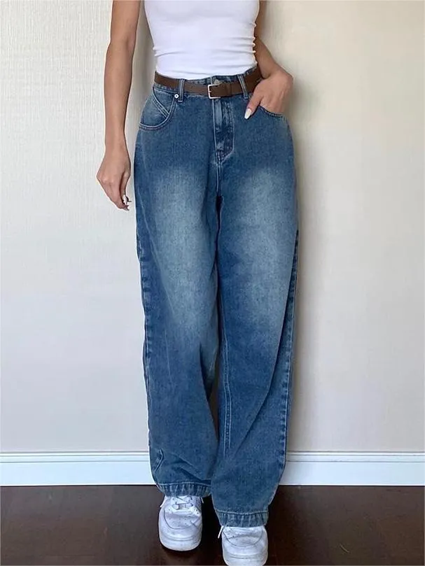 Wenkouban Vintage blue boyfriend jeans with a washed look