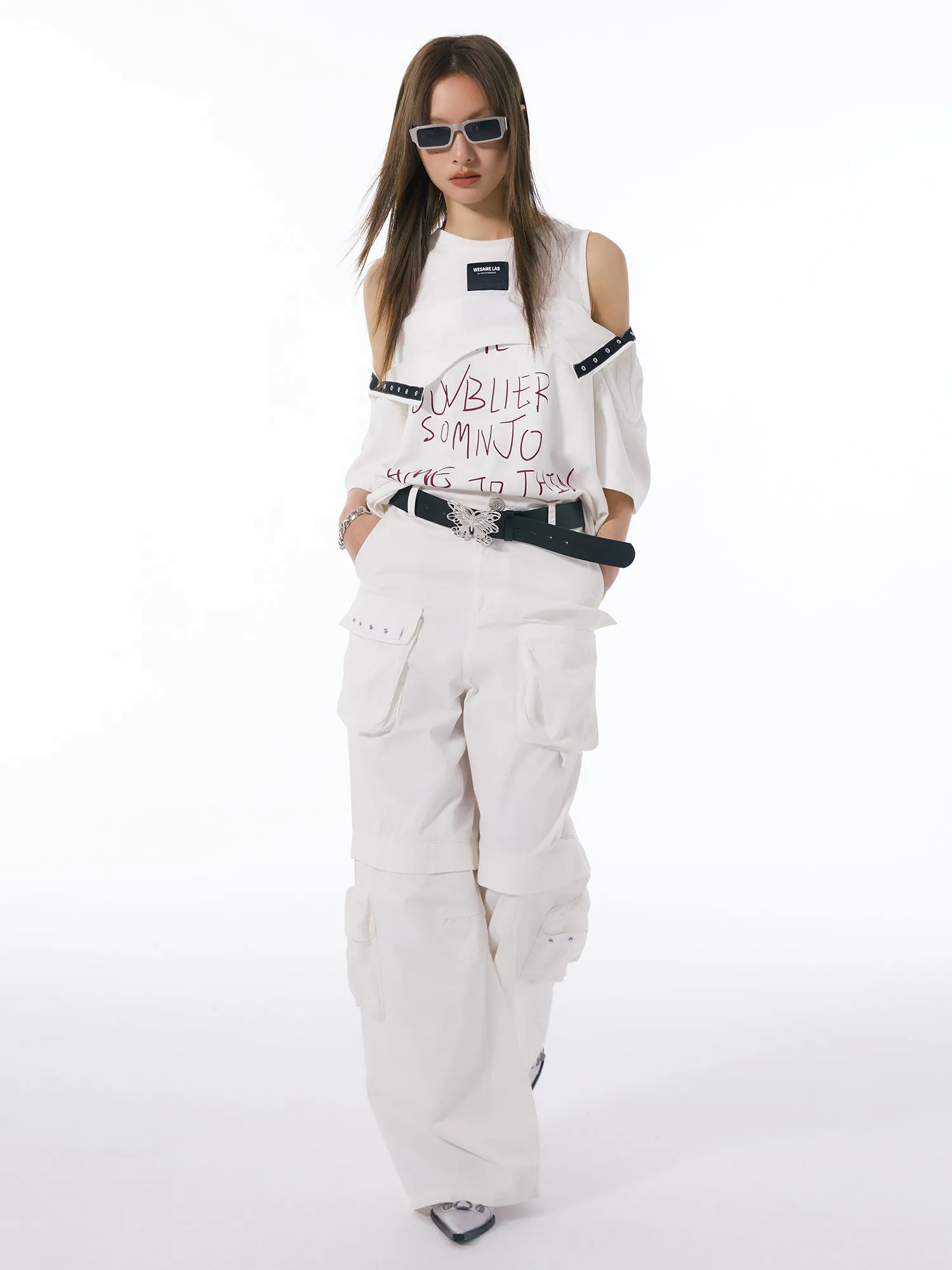 WESAME LAB WHITE WASHED WIDE-LEG PANTS