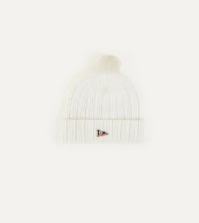 White Angora Lambswool Ribbed Bobble Knit Hat