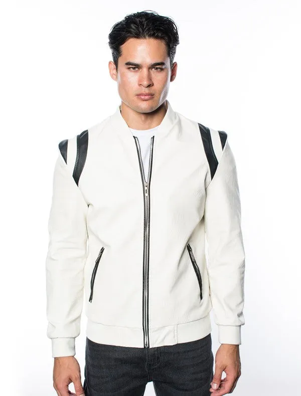 White Black Men's Fancy Pleather Jacket