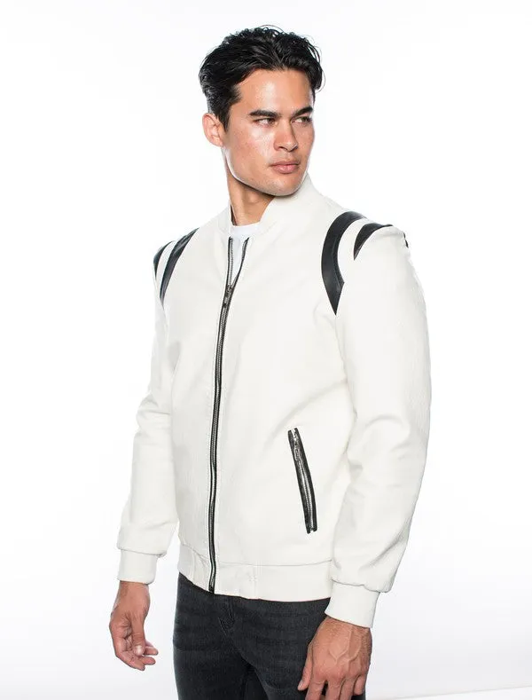 White Black Men's Fancy Pleather Jacket