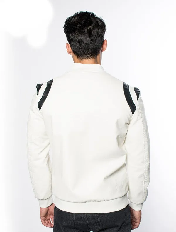 White Black Men's Fancy Pleather Jacket