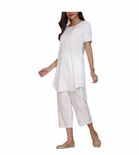 White Cotton Kurta With Pants