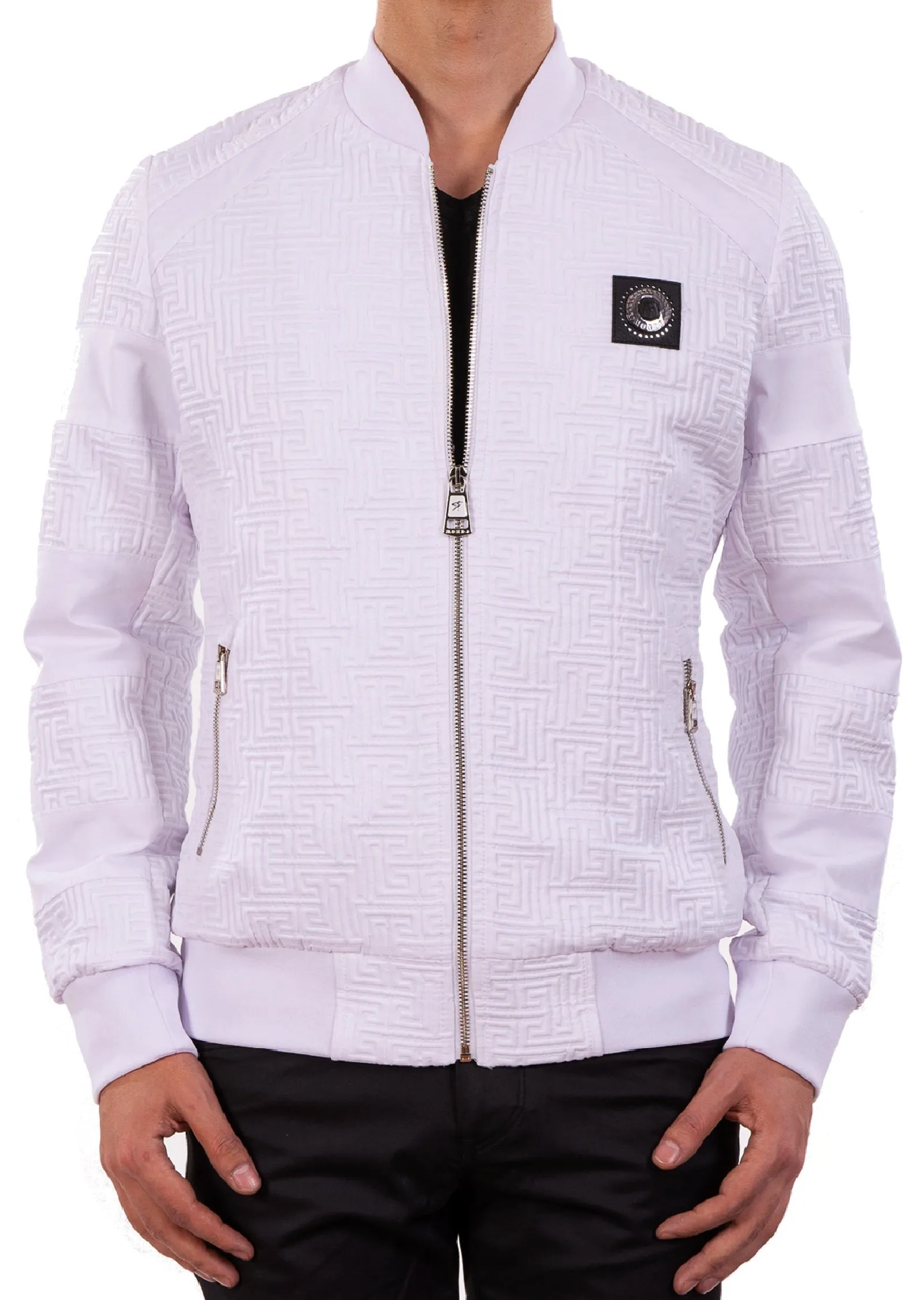 White Meander Bomber Jacquard Jacket