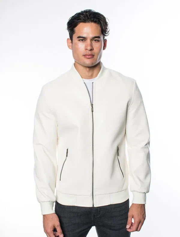 White Men's Fancy Pleather Jacket