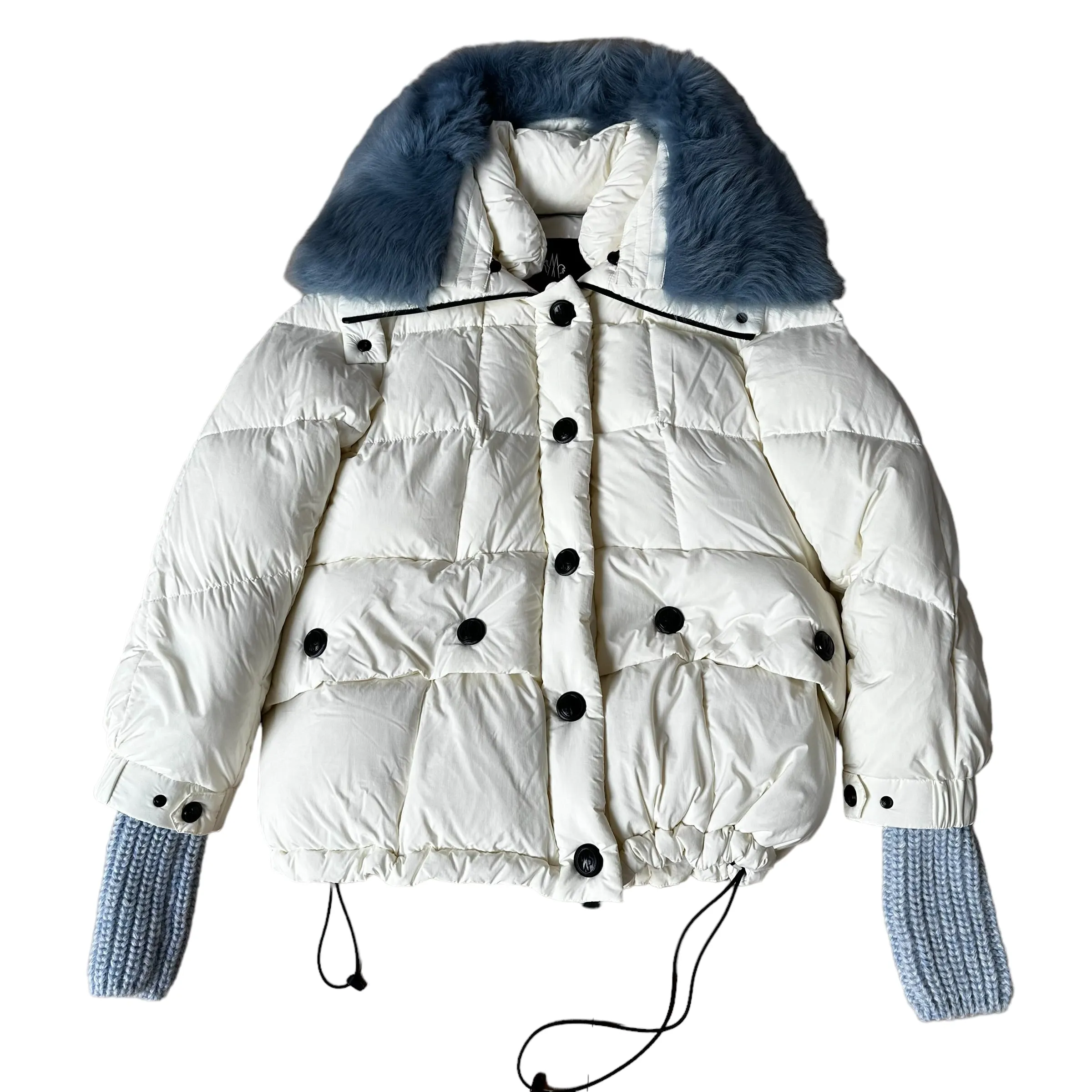 White Puffer Coat w/Fur - S