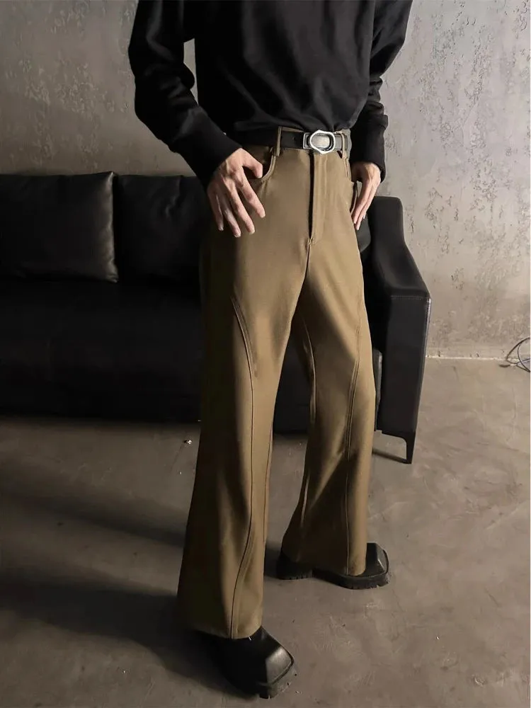 Wiaofellas  -  Bell Mouth Vintage Men's Summer Pants Brown Fluid Flared Male Suit Trousers Draped Formal Designer Casual Korean Style Clothes