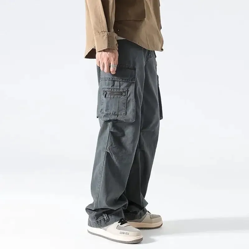 Wiaofellas  -  Cargo Pants for Men Stacked Multipockets Straight Trousers Man Wide Multi Pocket Harajuku Aesthetic Street Luxury Regular Fit