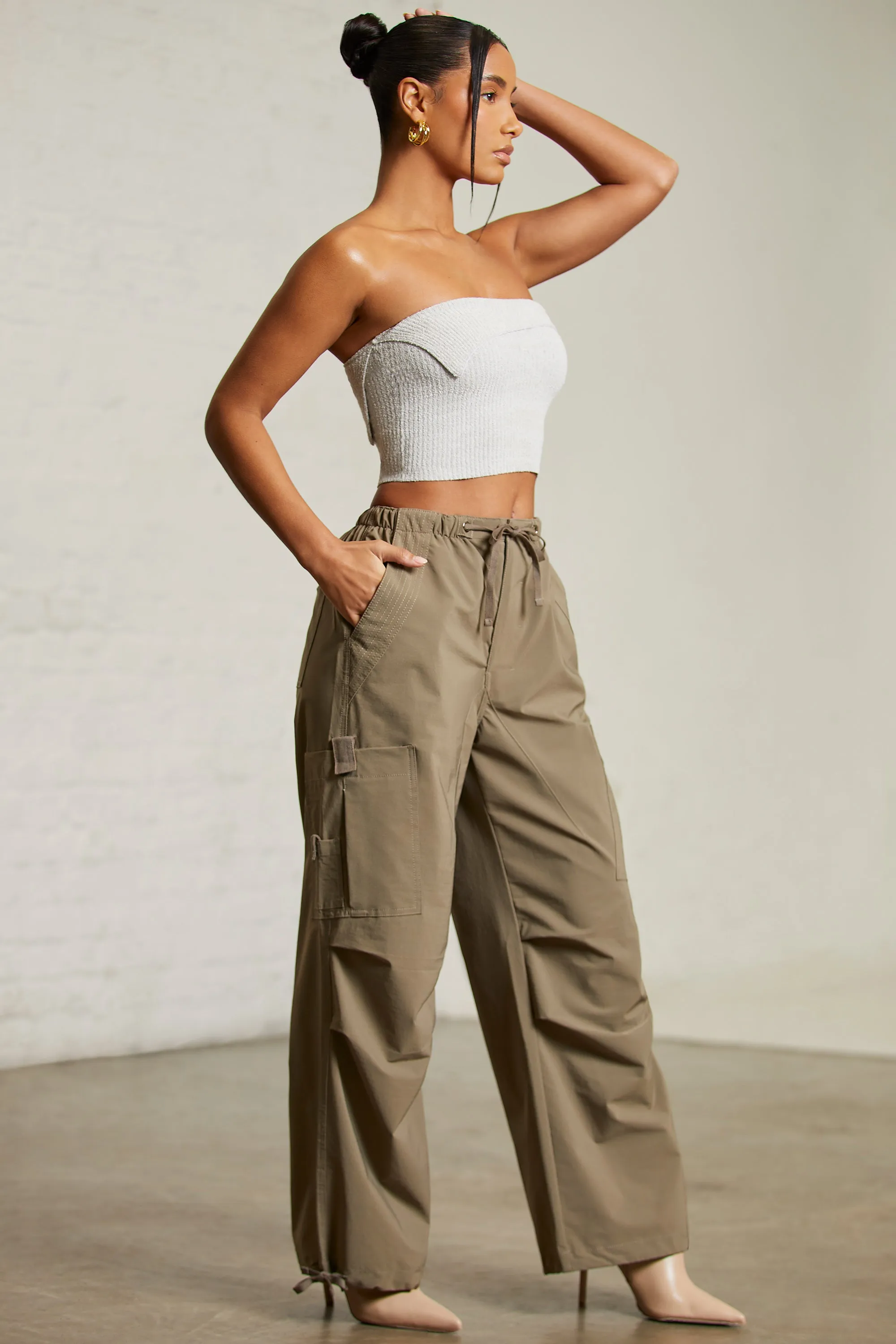 Wide Leg Cargo Trousers in Green