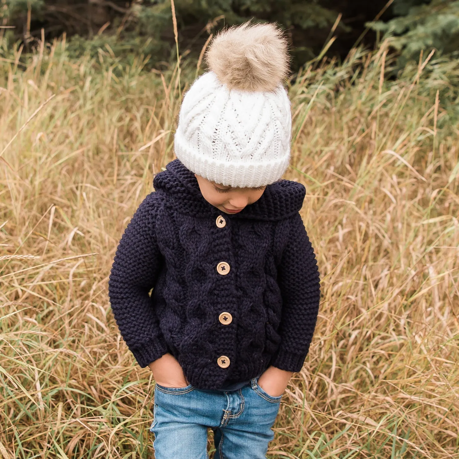 Winter White Pop Pom Pom Beanie Hat