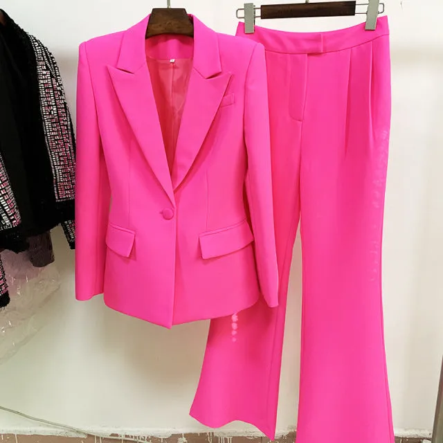 Wjczt Blazer Pantsuits Two Piece Set Office Ladies Women Yellow Purple Business Single Buttons Flared Pants Blazer   Pants Formal Suit