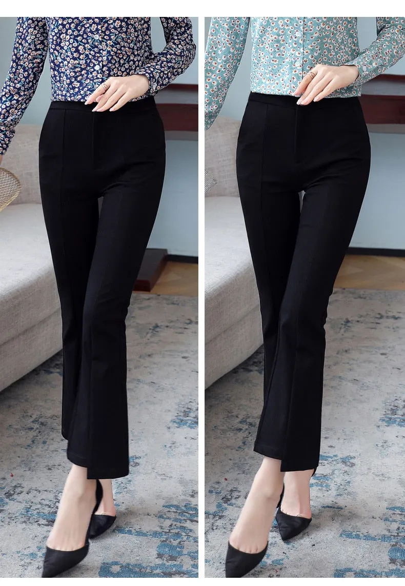 Wjczt New Korean Spring Autumn Trend Black 9-Point Pants Women'S High Waist Slim Casual Fit Versatile Drop Sense Micro Bell Trousers