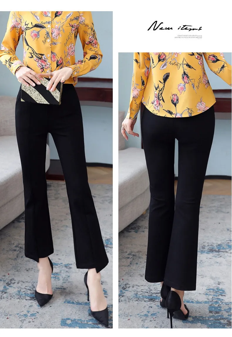 Wjczt New Korean Spring Autumn Trend Black 9-Point Pants Women'S High Waist Slim Casual Fit Versatile Drop Sense Micro Bell Trousers