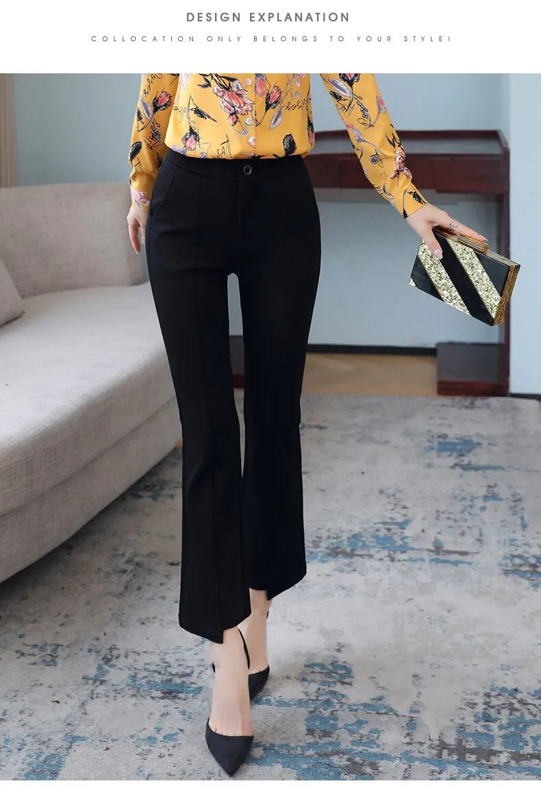 Wjczt New Korean Spring Autumn Trend Black 9-Point Pants Women'S High Waist Slim Casual Fit Versatile Drop Sense Micro Bell Trousers