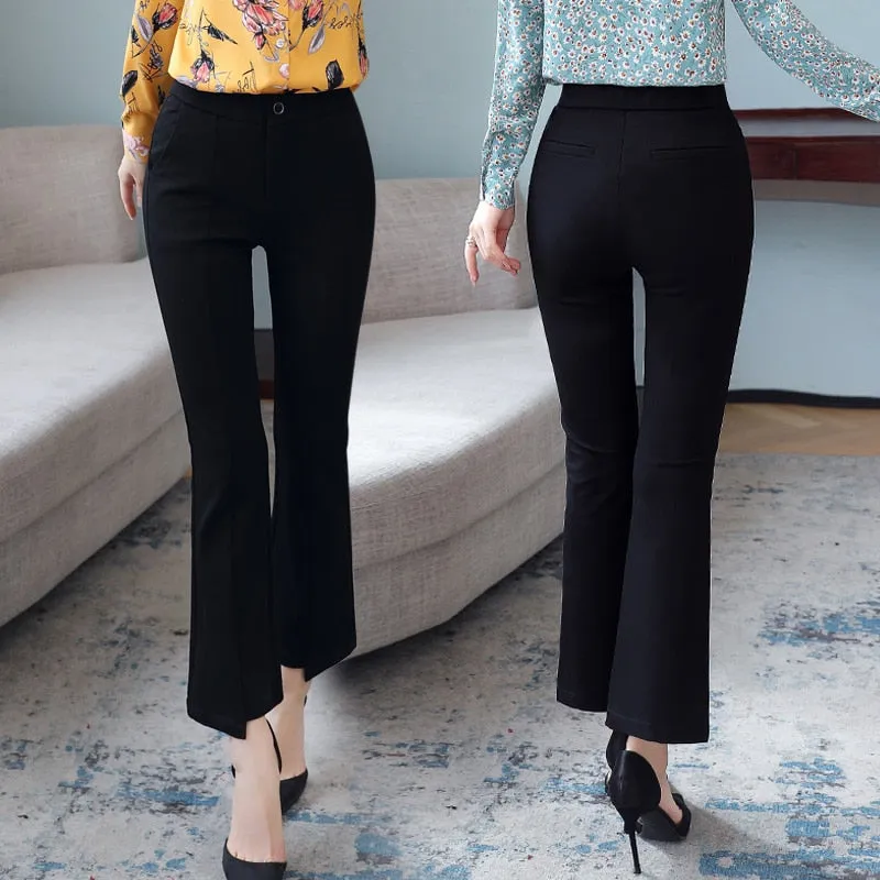 Wjczt New Korean Spring Autumn Trend Black 9-Point Pants Women'S High Waist Slim Casual Fit Versatile Drop Sense Micro Bell Trousers