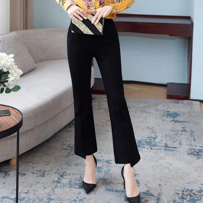 Wjczt New Korean Spring Autumn Trend Black 9-Point Pants Women'S High Waist Slim Casual Fit Versatile Drop Sense Micro Bell Trousers