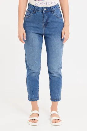 Women Blue High Rise Mom Fit Jeans