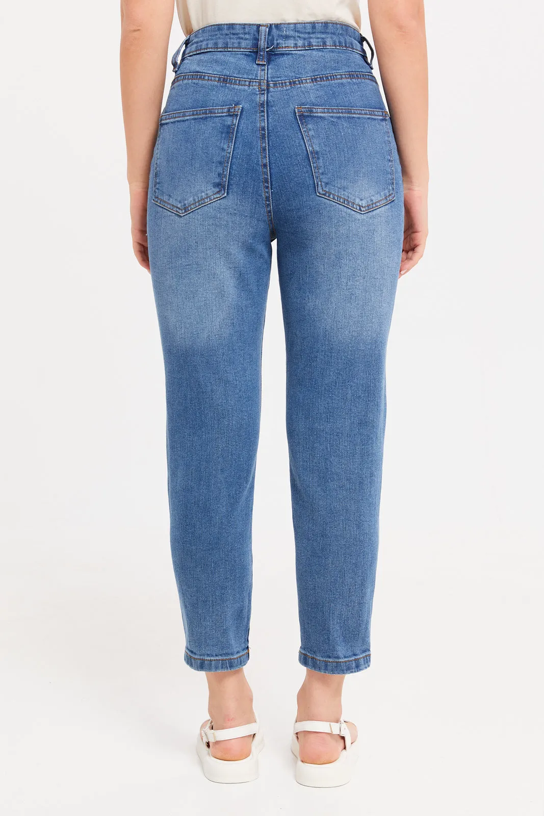 Women Blue High Rise Mom Fit Jeans