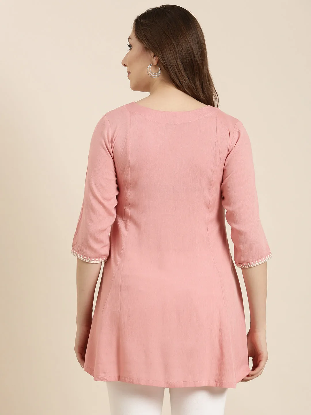 Women Solid Peach A-Line Kurti