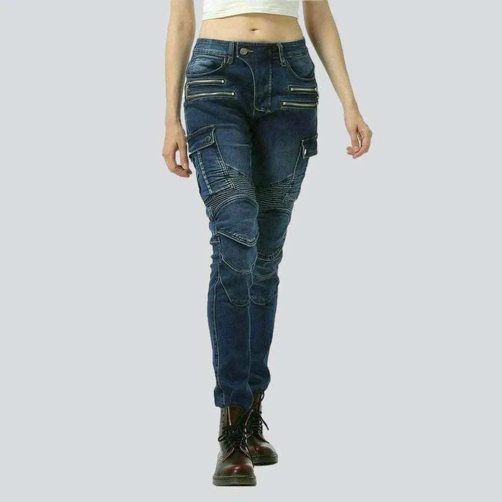 Women's biker jeans with zippers