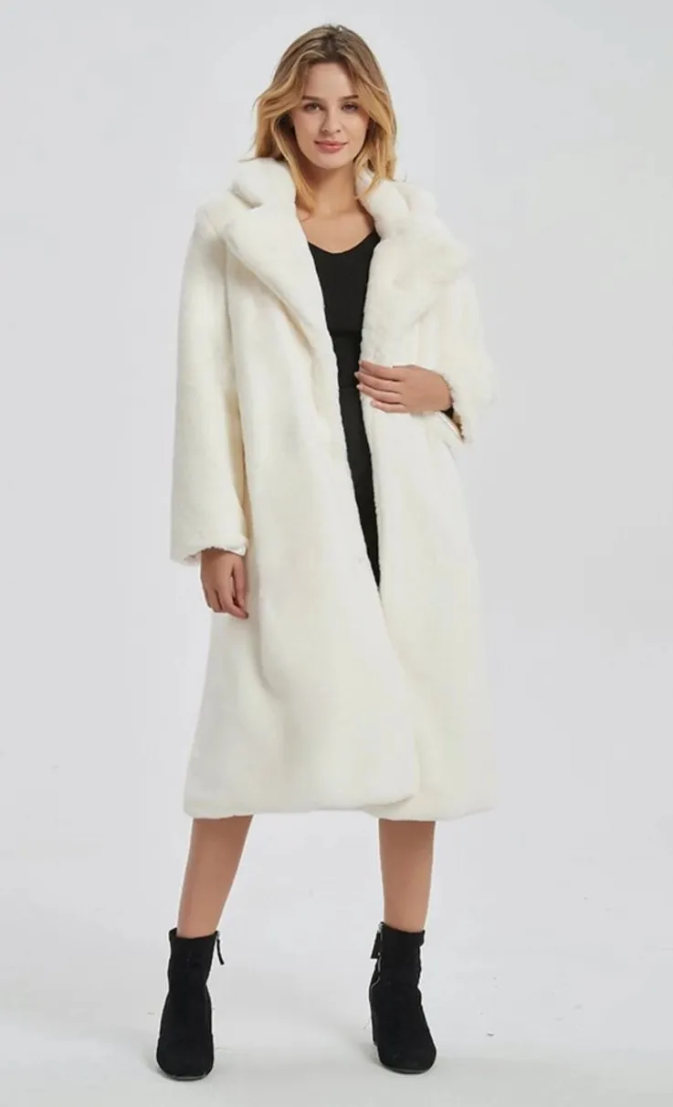 Womens Faux Fur Coat with Notch Collars