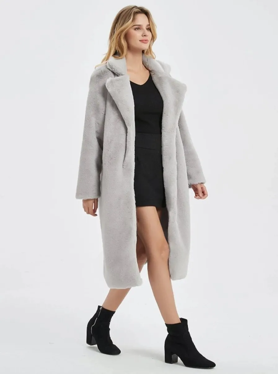 Womens Faux Fur Coat with Notch Collars