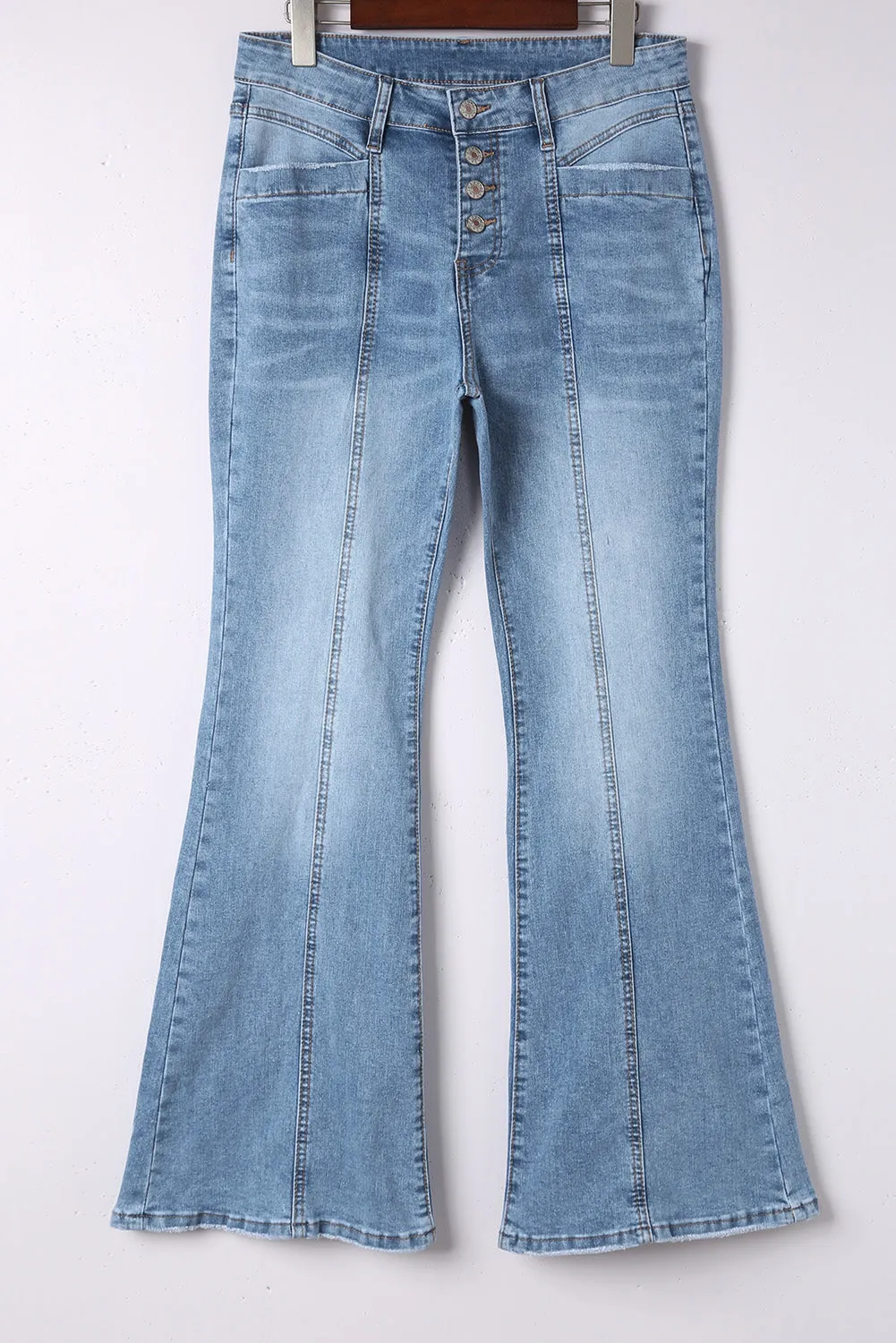 Women's High Waist Flare Jeans Button Fly Seamed Denim Pants