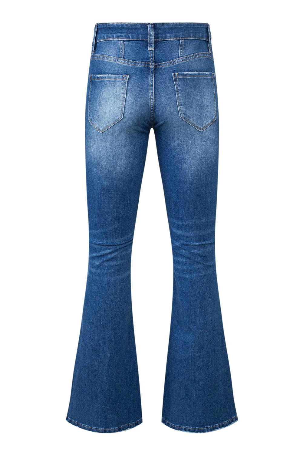 Women's High Waist Flare Jeans Button Fly Seamed Denim Pants