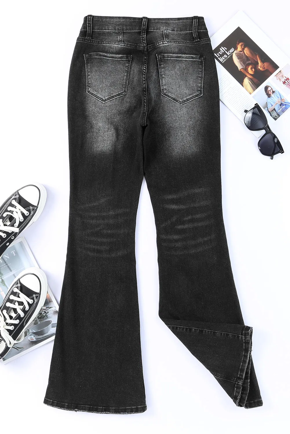 Women's High Waist Flare Jeans Button Fly Seamed Denim Pants