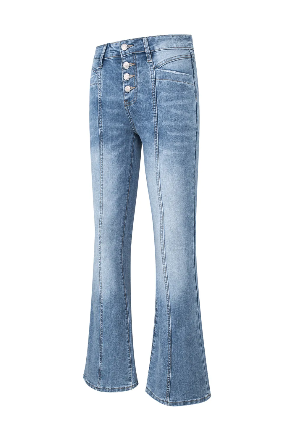 Women's High Waist Flare Jeans Button Fly Seamed Denim Pants