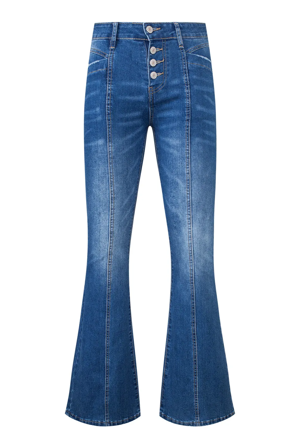 Women's High Waist Flare Jeans Button Fly Seamed Denim Pants