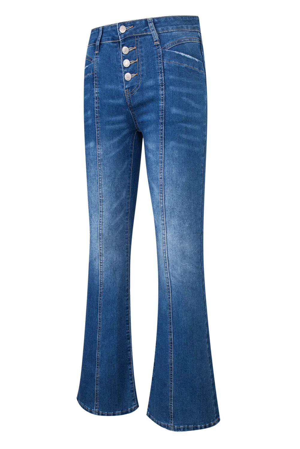 Women's High Waist Flare Jeans Button Fly Seamed Denim Pants