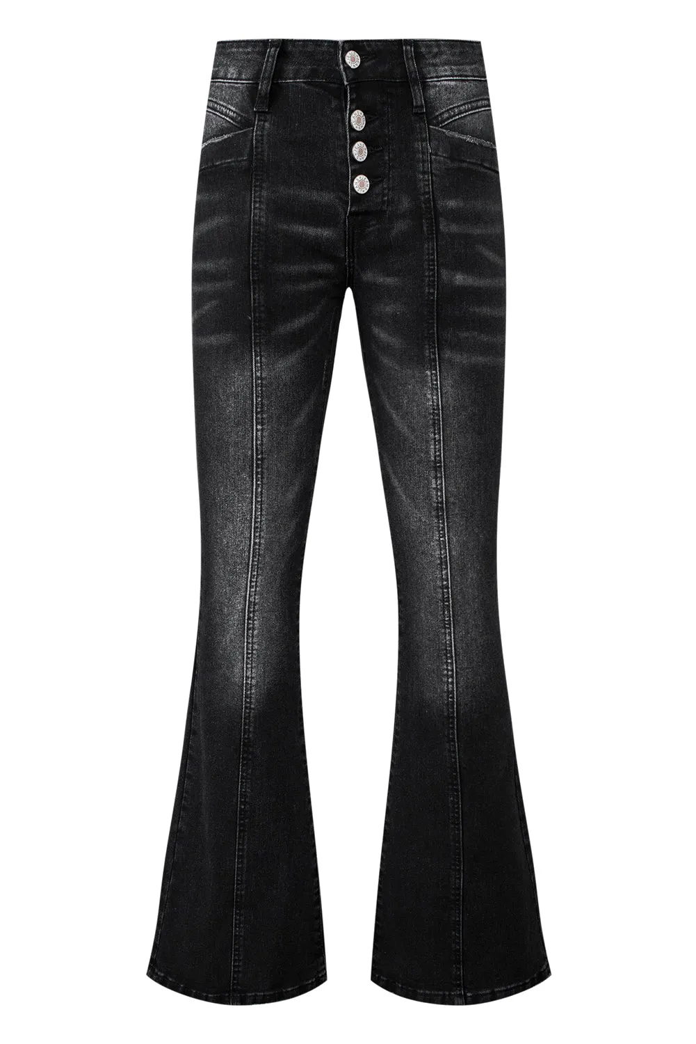 Women's High Waist Flare Jeans Button Fly Seamed Denim Pants