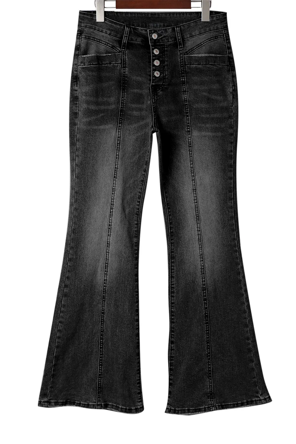 Women's High Waist Flare Jeans Button Fly Seamed Denim Pants