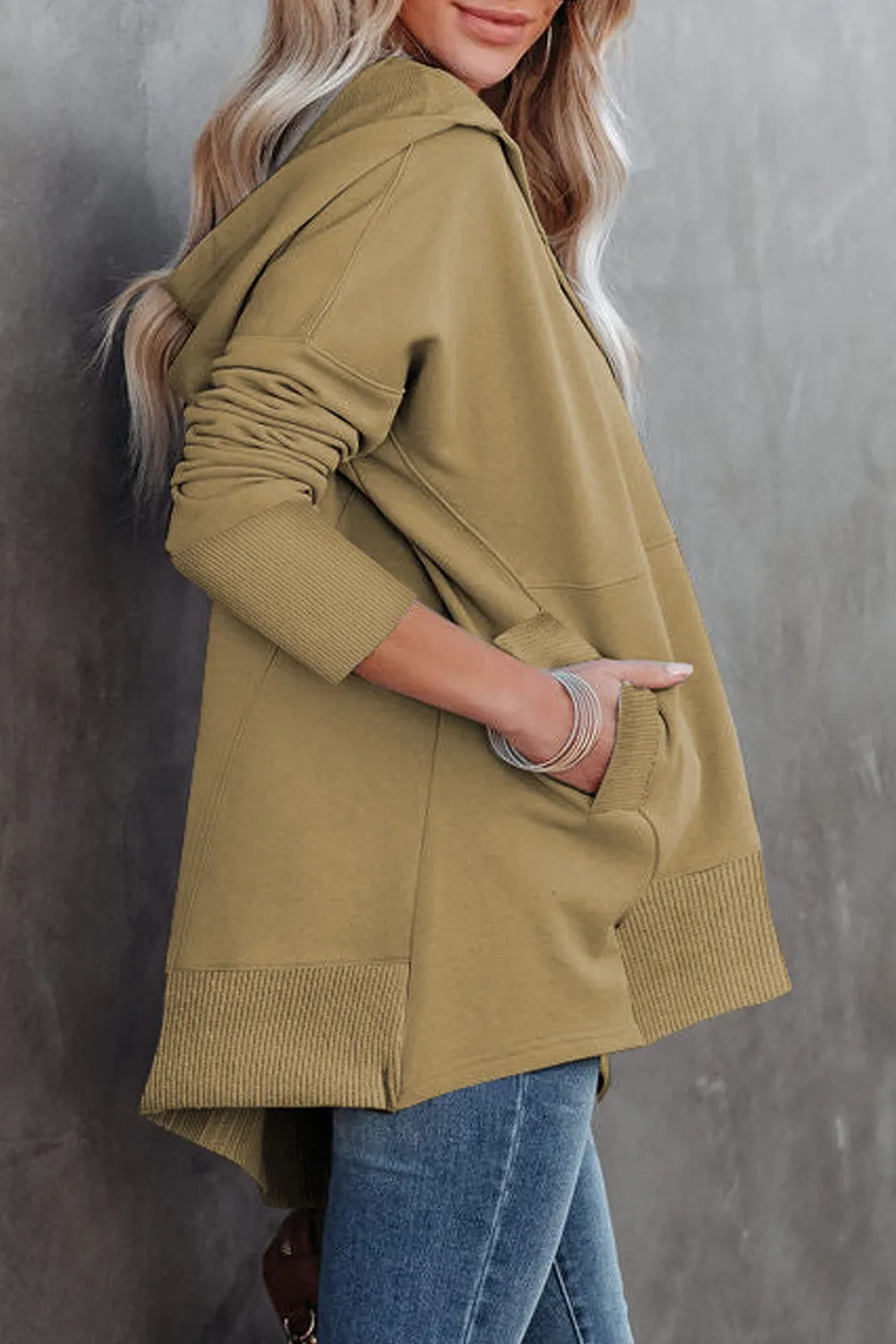 Women's Oversized Hooded Sweatshirt Batwing Sleeve Pocketed Henley Hoodie