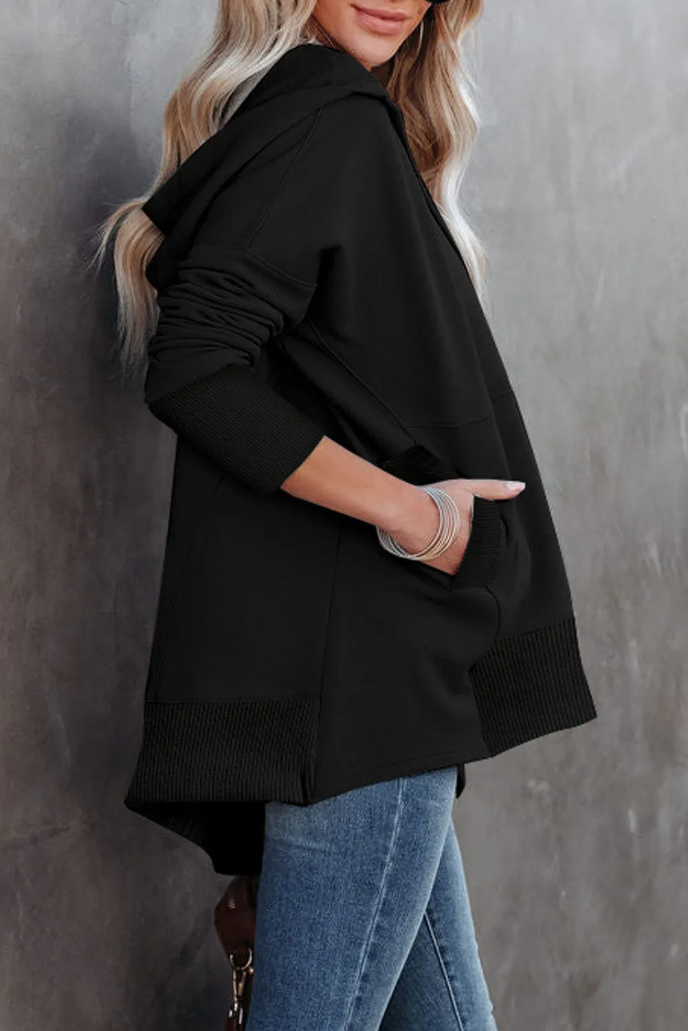 Women's Oversized Hooded Sweatshirt Batwing Sleeve Pocketed Henley Hoodie