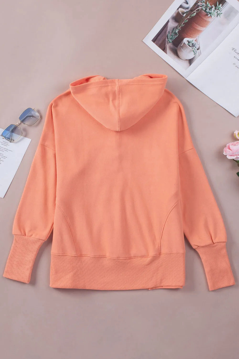 Women's Oversized Hooded Sweatshirt Batwing Sleeve Pocketed Henley Hoodie