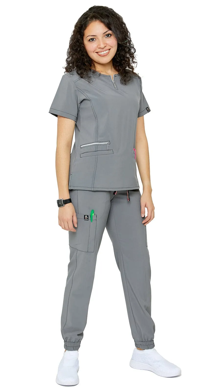 Women's Soft Stretch Silver Zipper Jogger Uniform - Style ST400-JR