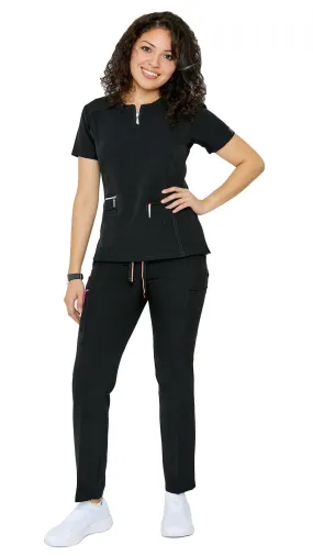 Women's Soft Stretch Silver Zipper Uniform Scrubs - Style ST400