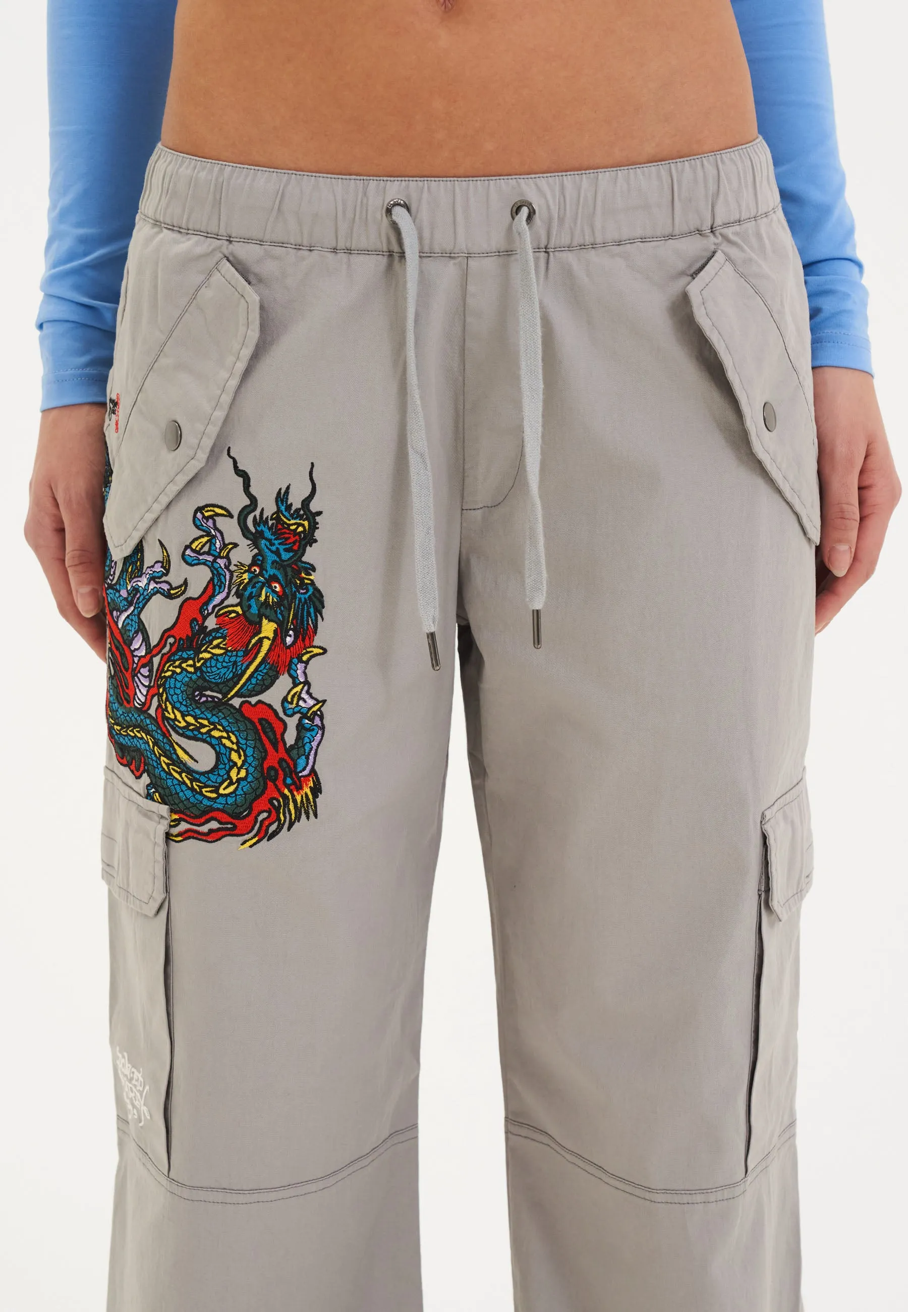 Womens Twisted Dragon Cargo Pants Trousers - Grey