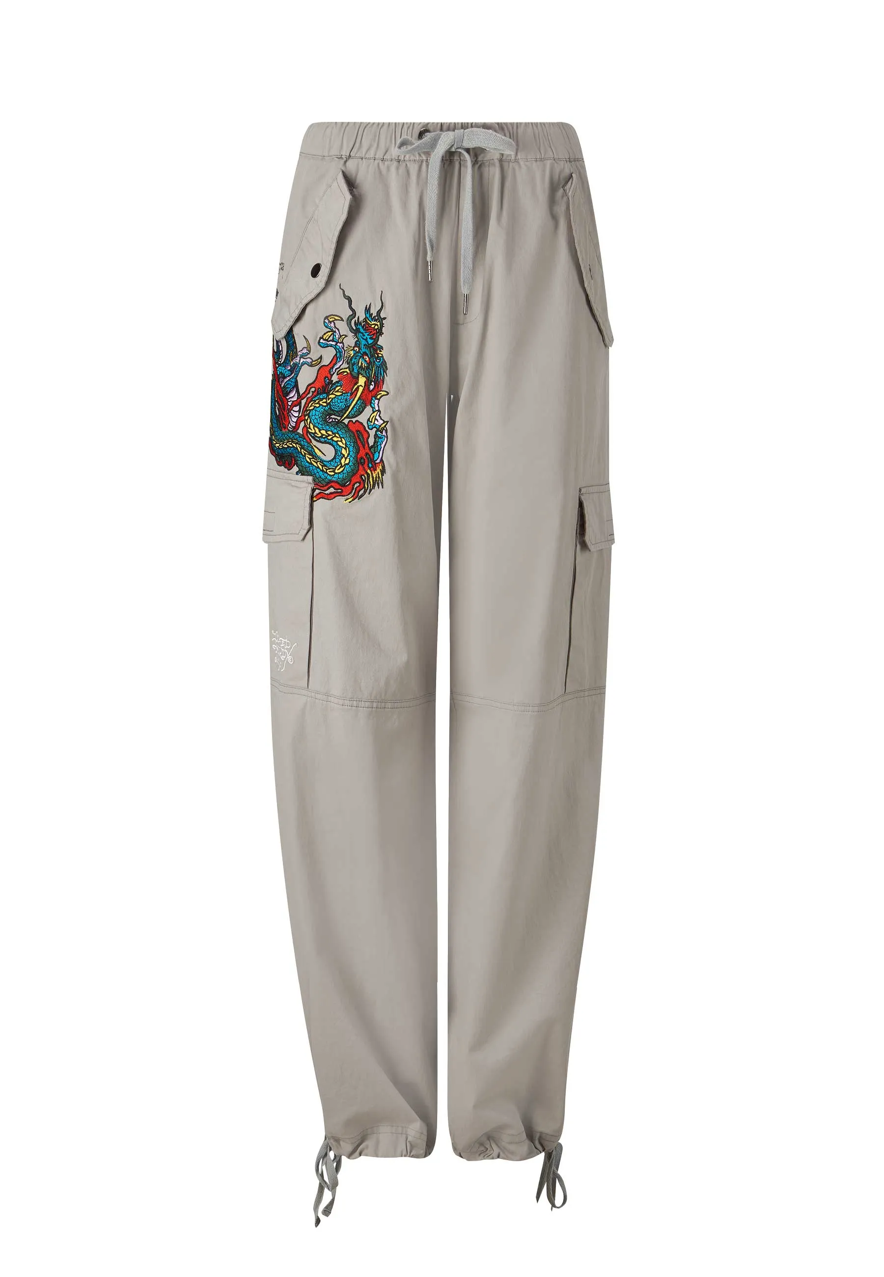 Womens Twisted Dragon Cargo Pants Trousers - Grey