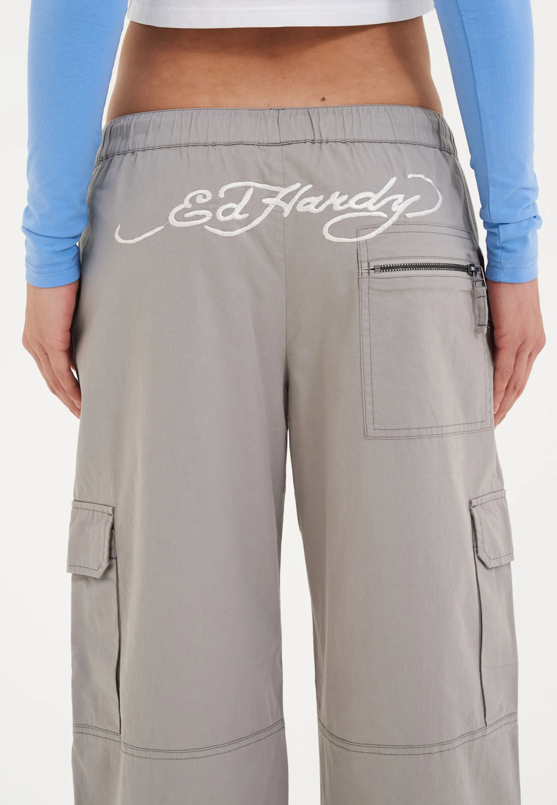 Womens Twisted Dragon Cargo Pants Trousers - Grey