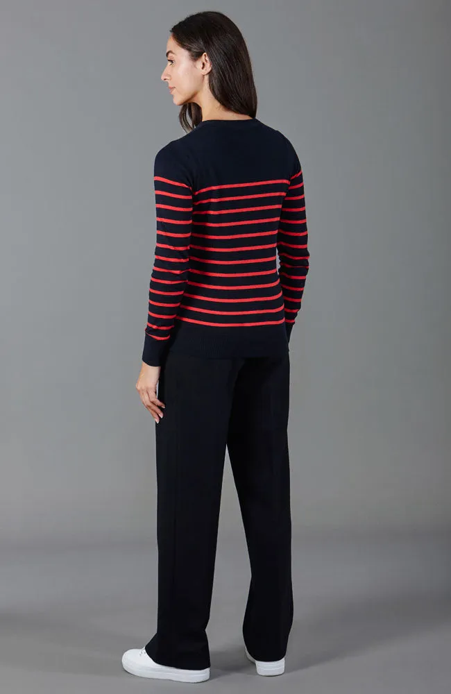 Womens Ultra Fine Cotton Breton Crew Neck Jumper