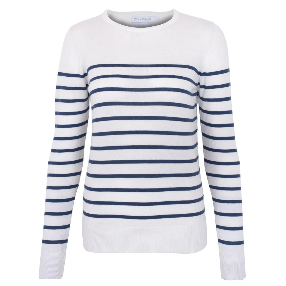 Womens Ultra Fine Cotton Breton Crew Neck Jumper