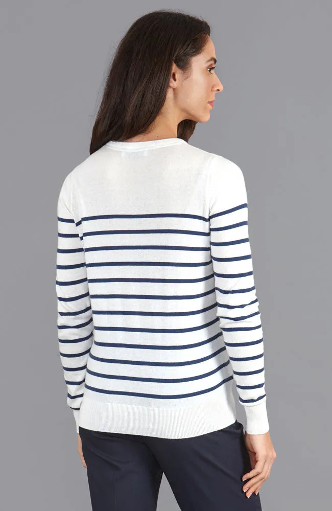 Womens Ultra Fine Cotton Breton Crew Neck Jumper