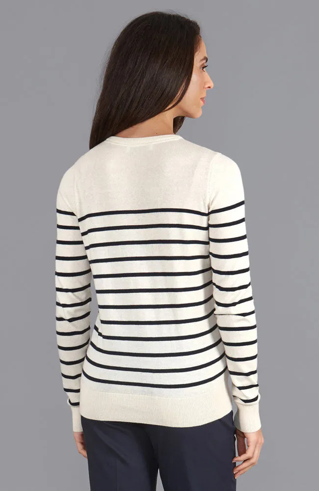 Womens Ultra Fine Cotton Breton Crew Neck Jumper