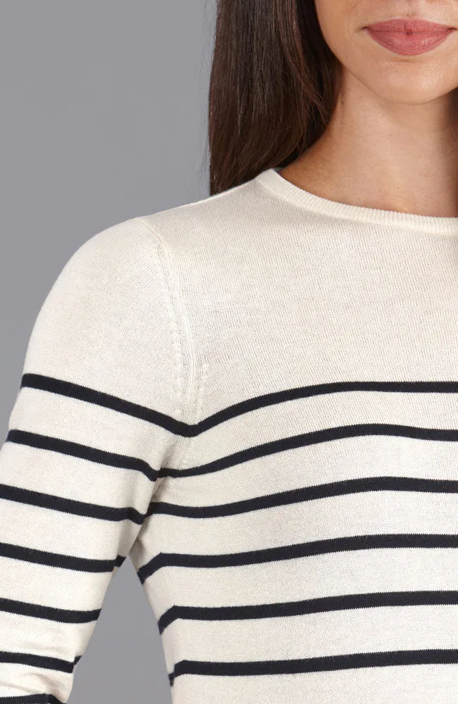 Womens Ultra Fine Cotton Breton Crew Neck Jumper